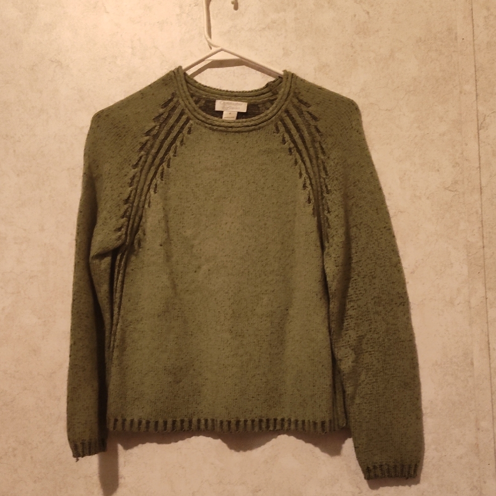 Christopher & Banks Green Crewneck Sweater with Cable Knit Details